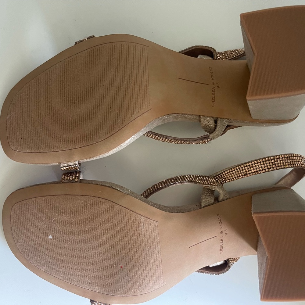 Chelsea & Violet Rhinestone Embellished Rose Gold Wedge Heel Dress Sandals - Picture 5 of 6